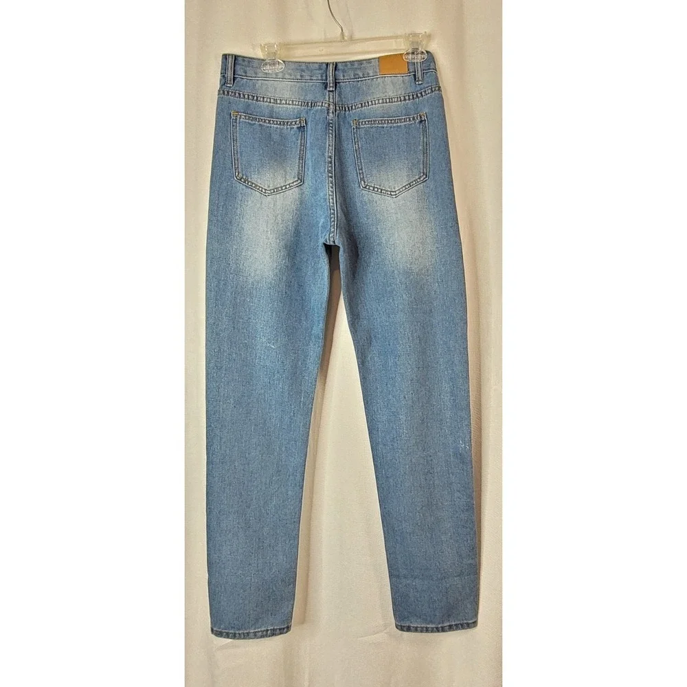 SRPEDRO Women's High Waist Distressed Cut Out Denim Jeans Mid-Wash Sz 9 / 10 - Picture 5 of 9